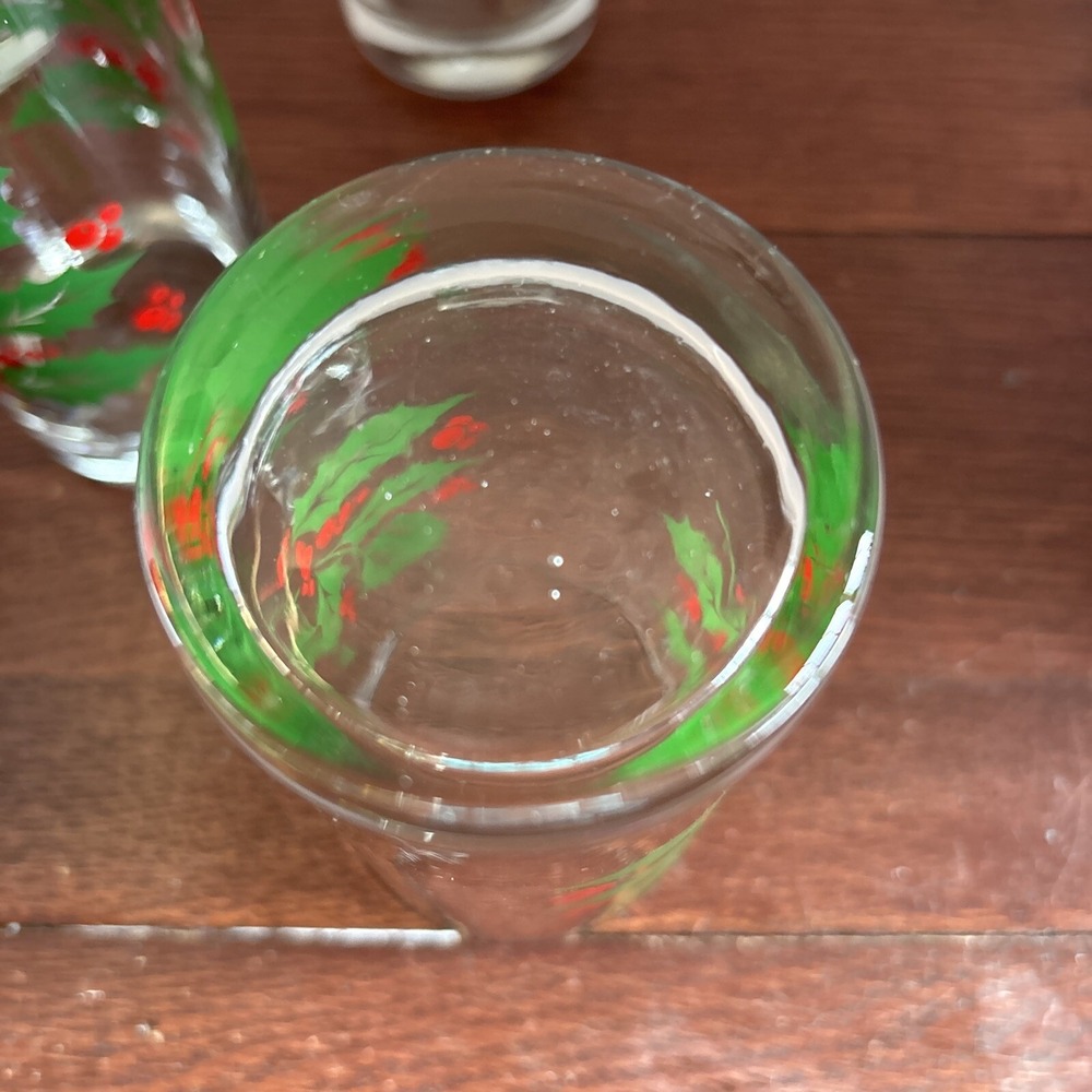 VTG‎ Bartlett Collins Christmas Holly Berry 12oz Glass Tumblers 5 1/2"H Set Of 6 - Picture 5 of 8